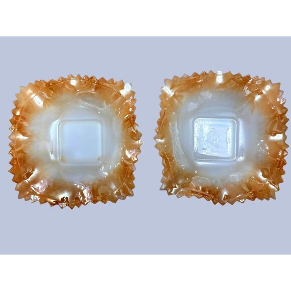 TWO Vintage Indiana Glass Opaque Orange Diamond Point Iridescent Milk Glass Dish - Picture 1 of 10